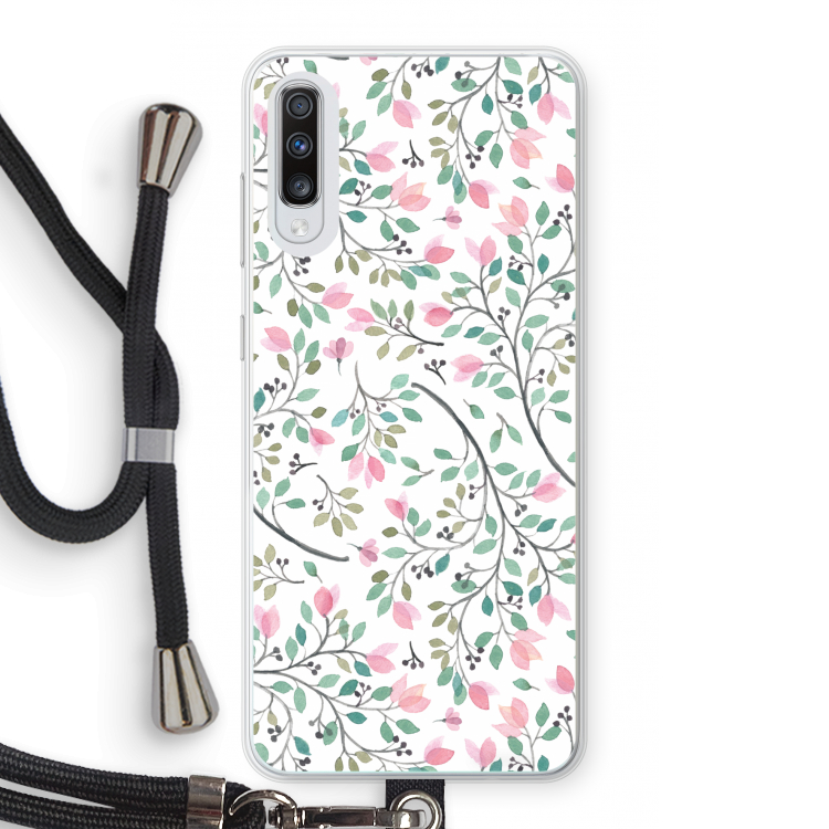 Sierlijke bloemen: Samsung Galaxy A70 Transparant Hoesje met koord