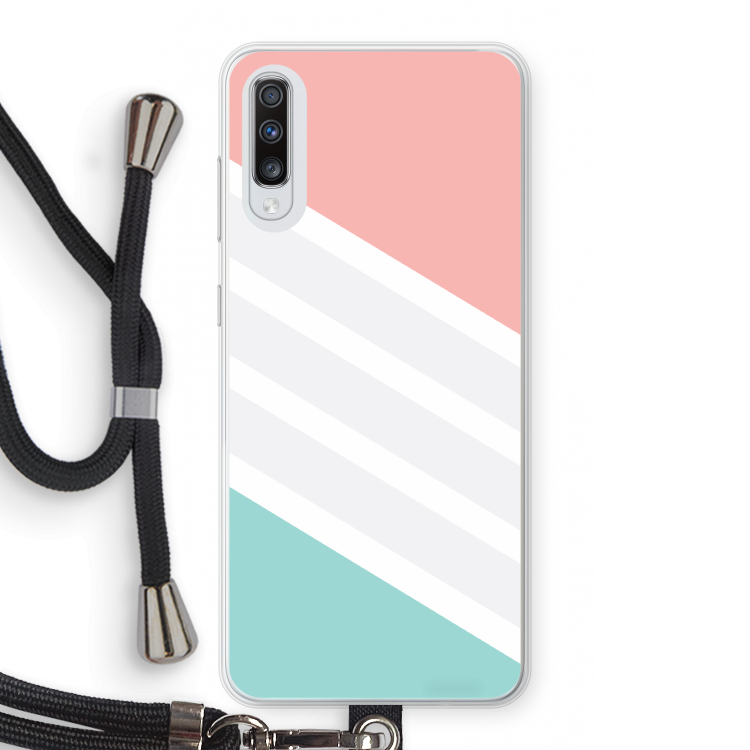 Strepen pastel: Samsung Galaxy A70 Transparant Hoesje met koord