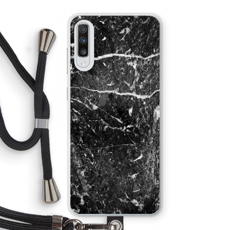 Zwart marmer: Samsung Galaxy A70 Transparant Hoesje met koord