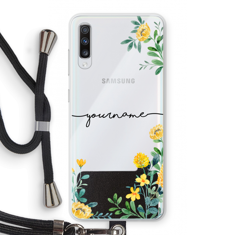 Gele bloemen: Samsung Galaxy A70 Transparant Hoesje met koord