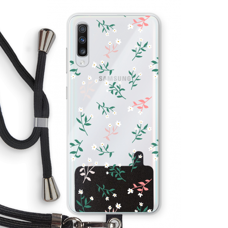 Small white flowers: Samsung Galaxy A70 Transparant Hoesje met koord