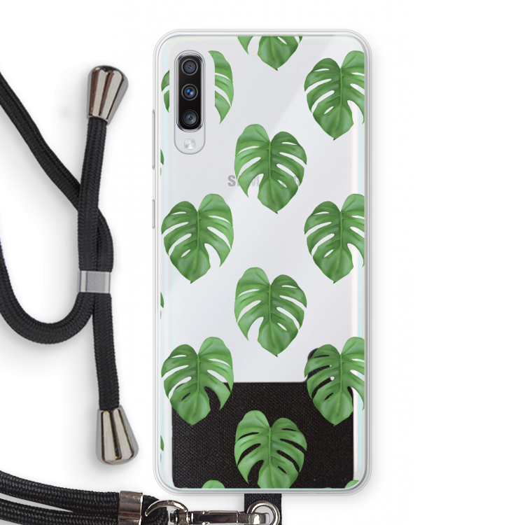 Monstera leaves: Samsung Galaxy A70 Transparant Hoesje met koord