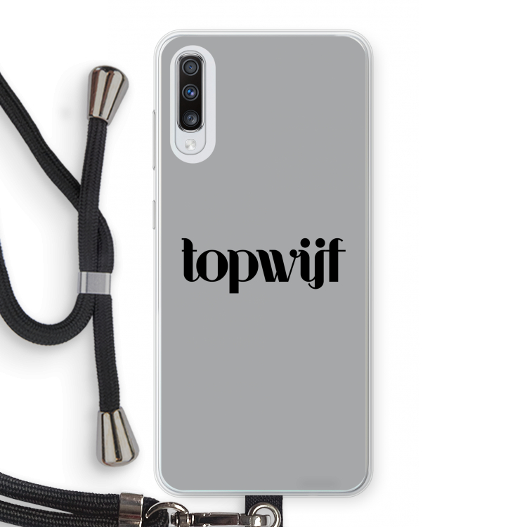 Topwijf Grijs Zwart: Samsung Galaxy A70 Transparant Hoesje met koord