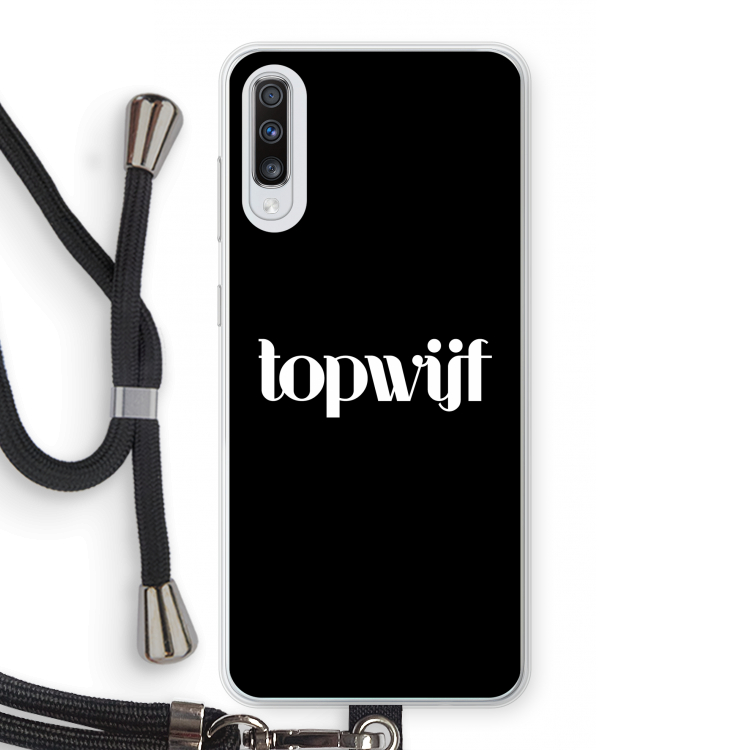 Topwijf Zwart: Samsung Galaxy A70 Transparant Hoesje met koord