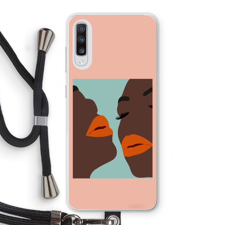 Orange lips: Samsung Galaxy A70 Transparant Hoesje met koord