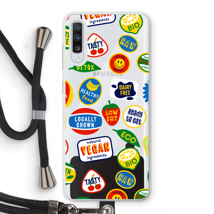 Fruitsticker: Samsung Galaxy A70 Transparant Hoesje met koord