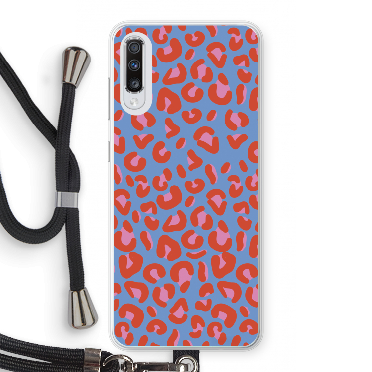 Leopard blue: Samsung Galaxy A70 Transparant Hoesje met koord