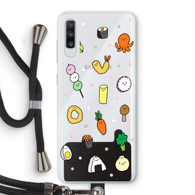 Happy bento friends: Samsung Galaxy A70 Transparant Hoesje met koord