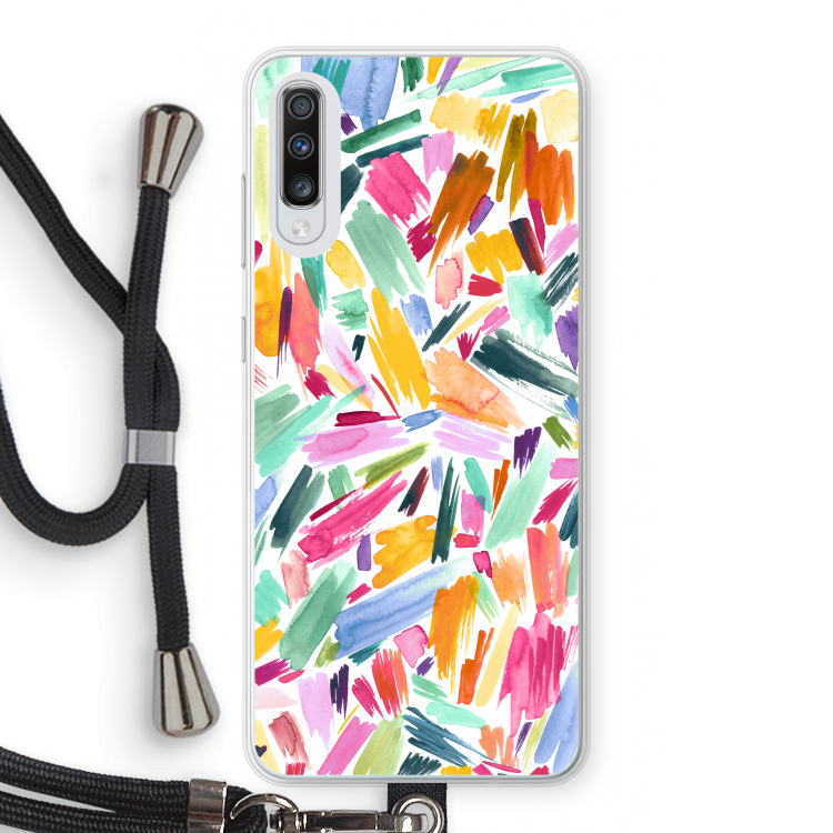 Watercolor Brushstrokes: Samsung Galaxy A70 Transparant Hoesje met koord