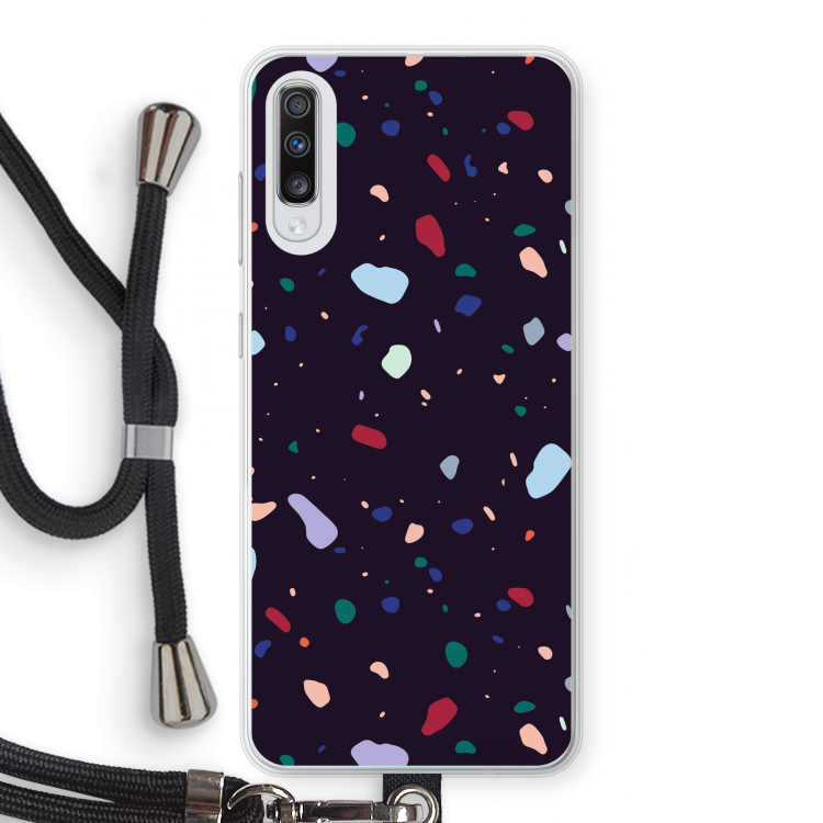 Dark Rounded Terrazzo: Samsung Galaxy A70 Transparant Hoesje met koord