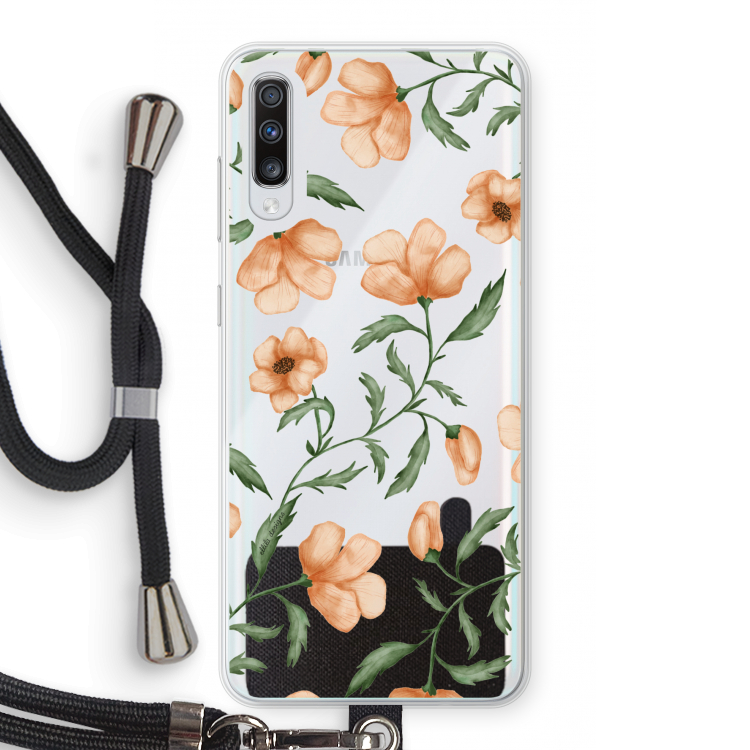 Peachy flowers: Samsung Galaxy A70 Transparant Hoesje met koord