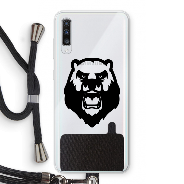 Angry Bear (black): Samsung Galaxy A70 Transparant Hoesje met koord