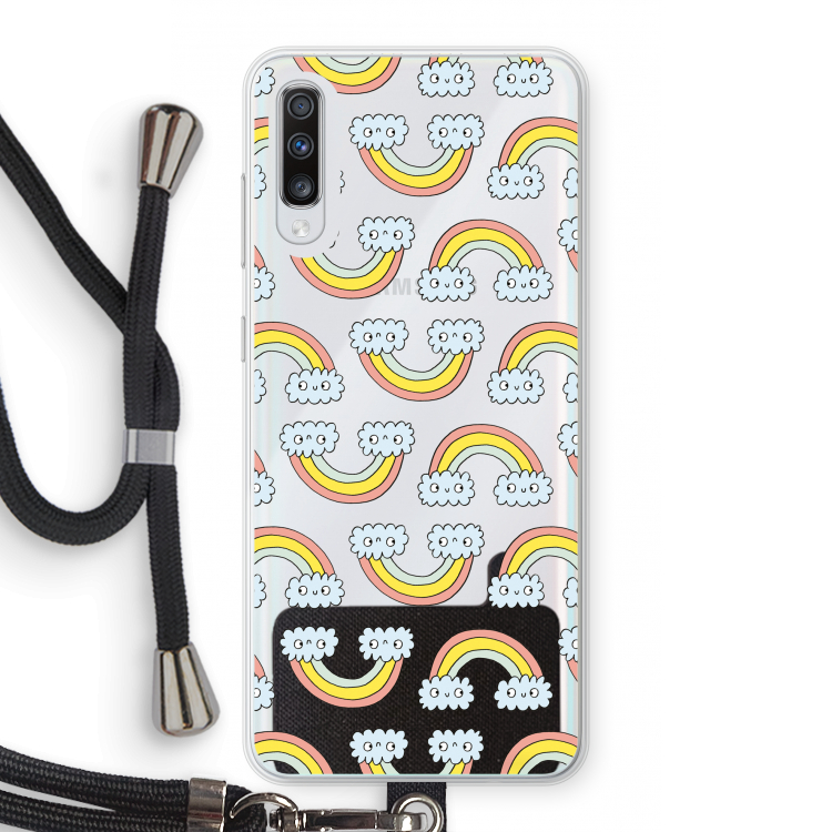 Regenboog: Samsung Galaxy A70 Transparant Hoesje met koord