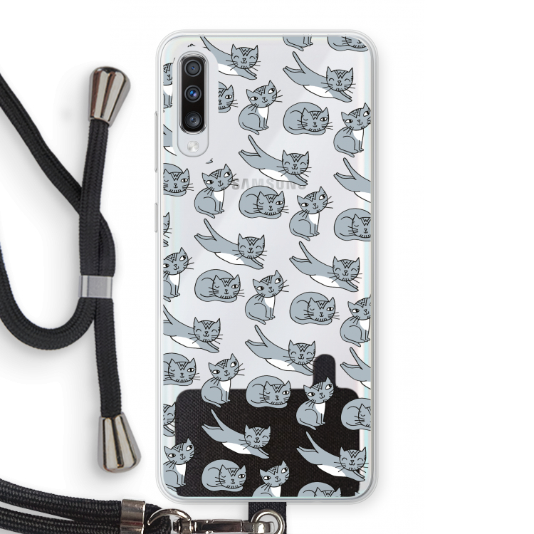 Poezen: Samsung Galaxy A70 Transparant Hoesje met koord