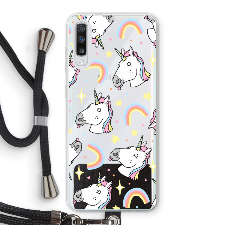 Rainbow Unicorn: Samsung Galaxy A70 Transparant Hoesje met koord