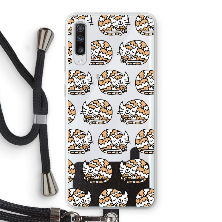 Slapende poes: Samsung Galaxy A70 Transparant Hoesje met koord