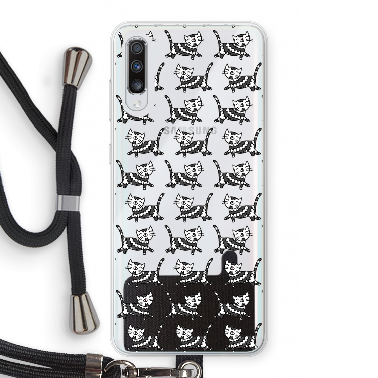 Zwarte poes: Samsung Galaxy A70 Transparant Hoesje met koord