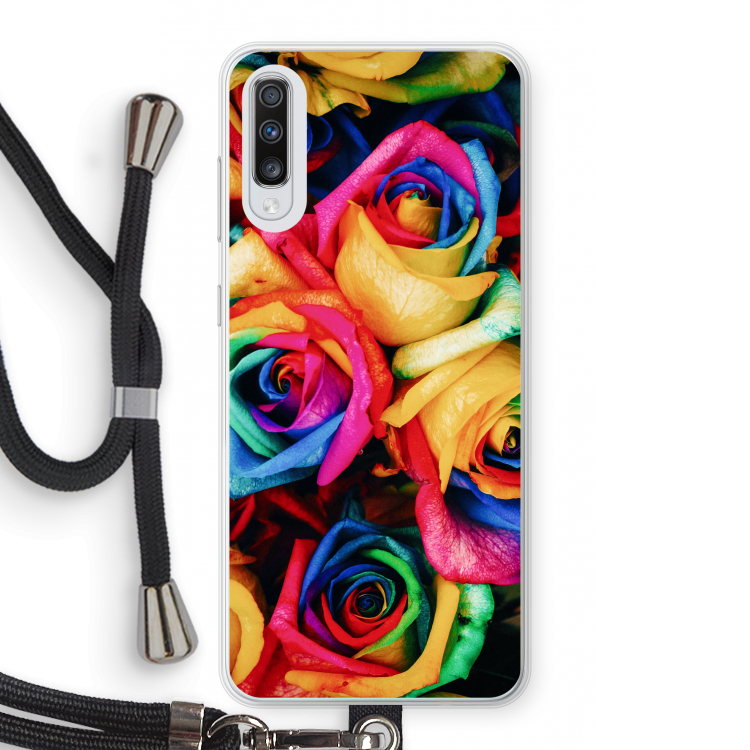Neon bloemen: Samsung Galaxy A70 Transparant Hoesje met koord