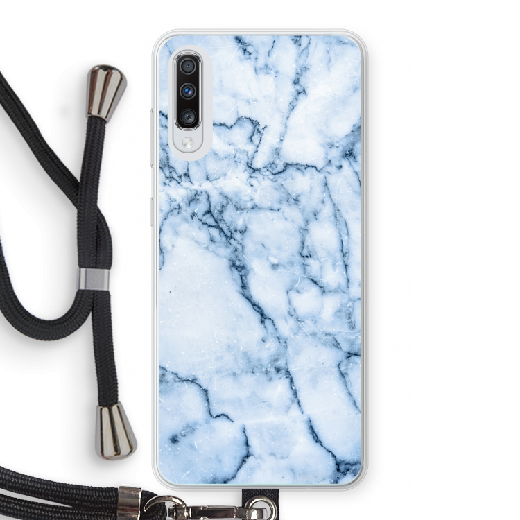 Blauw marmer: Samsung Galaxy A70 Transparant Hoesje met koord