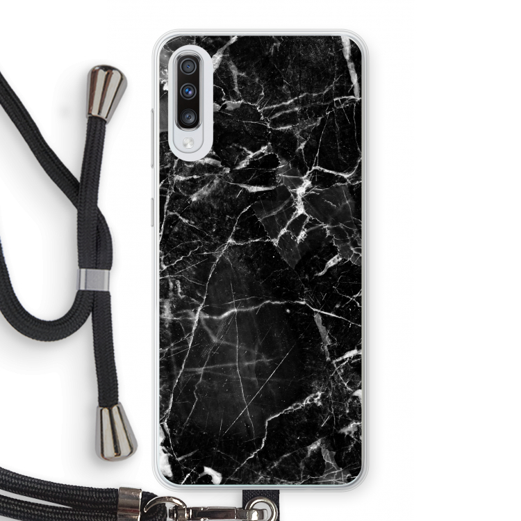 Zwart Marmer 2: Samsung Galaxy A70 Transparant Hoesje met koord