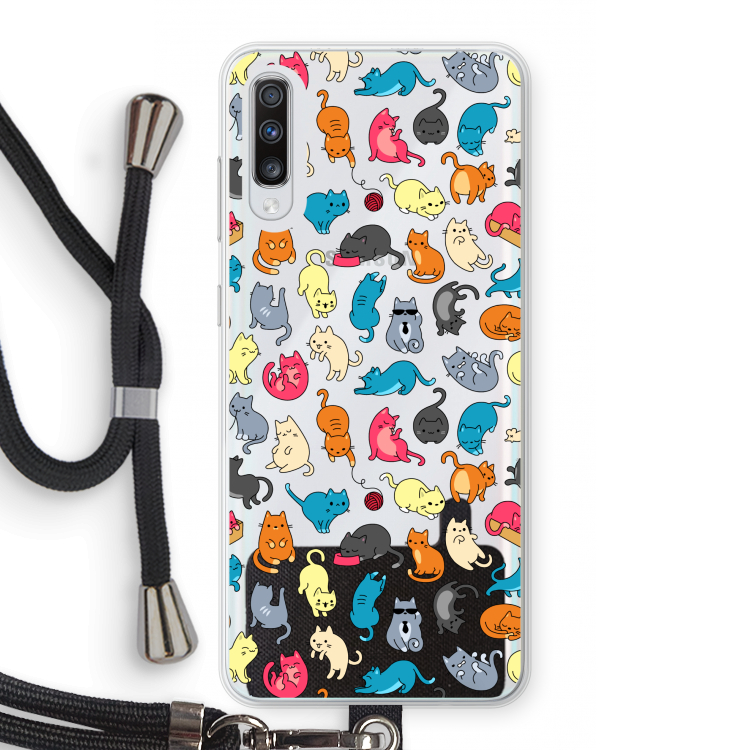 Kleurrijke katten: Samsung Galaxy A70 Transparant Hoesje met koord