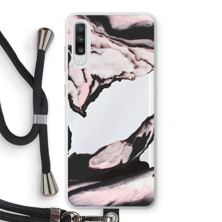 Roze stroom: Samsung Galaxy A70 Transparant Hoesje met koord