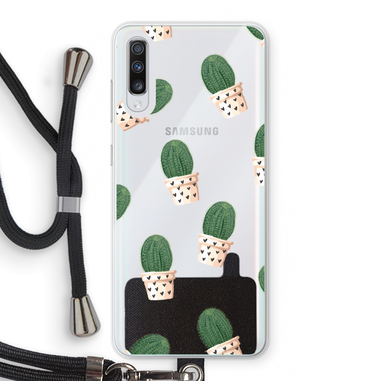 Cactusprint roze: Samsung Galaxy A70 Transparant Hoesje met koord