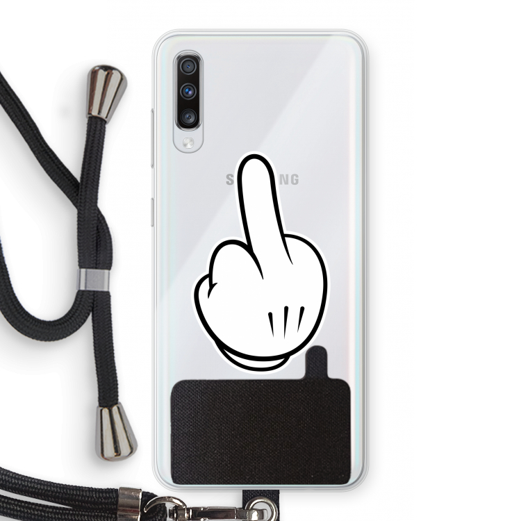 Middle finger white: Samsung Galaxy A70 Transparant Hoesje met koord