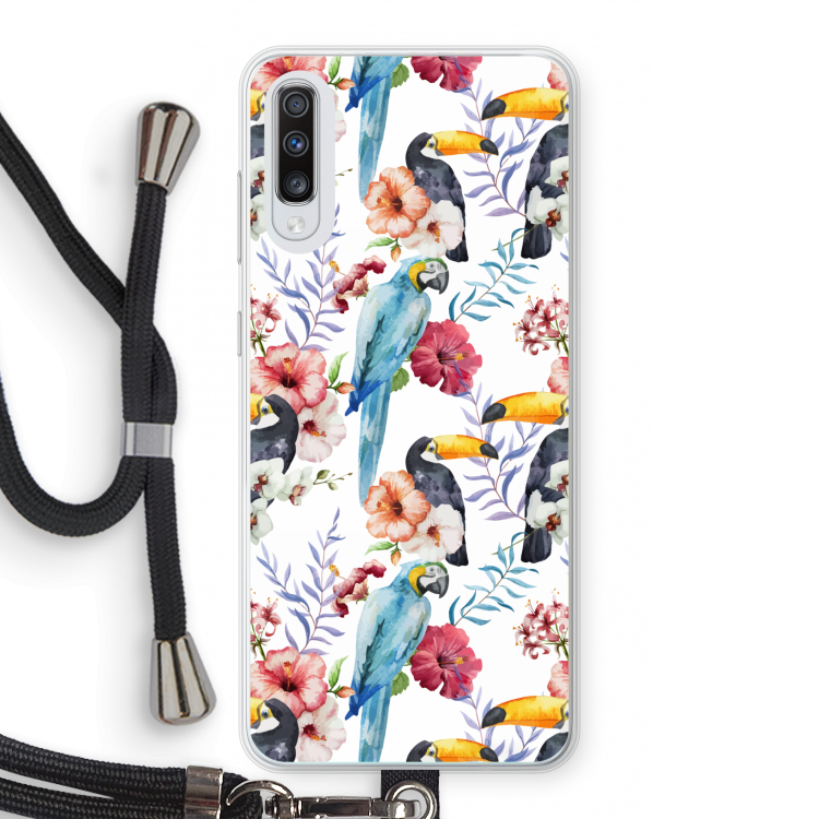 Bloemen tukan: Samsung Galaxy A70 Transparant Hoesje met koord