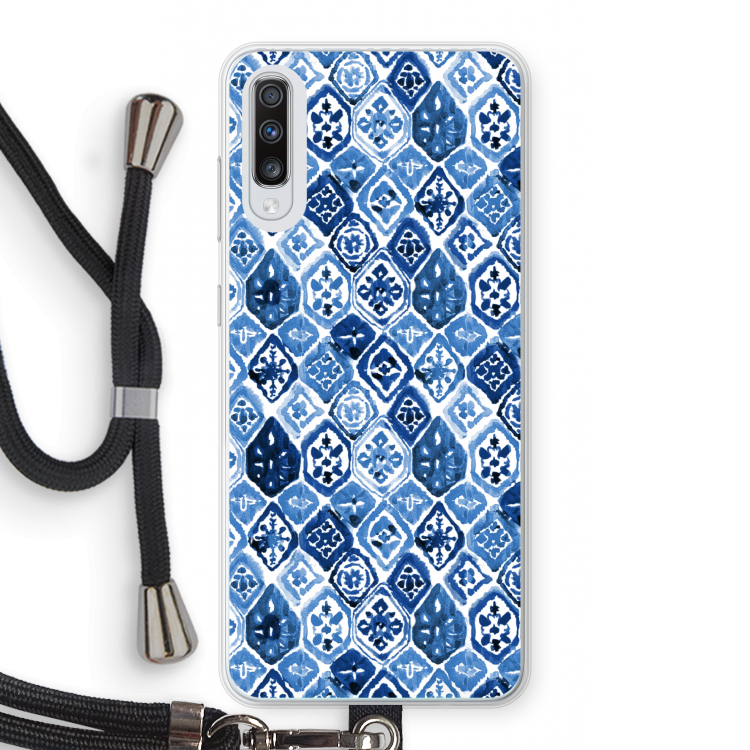 Blauw motief: Samsung Galaxy A70 Transparant Hoesje met koord