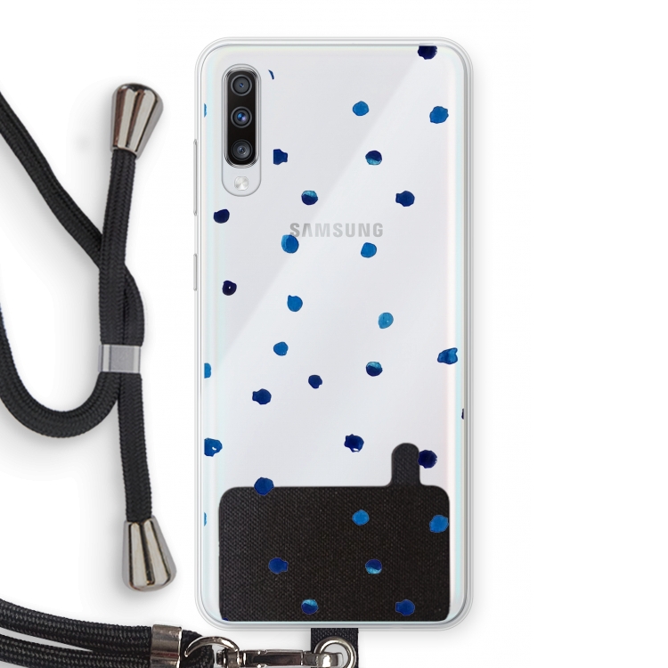Blauwe stippen: Samsung Galaxy A70 Transparant Hoesje met koord