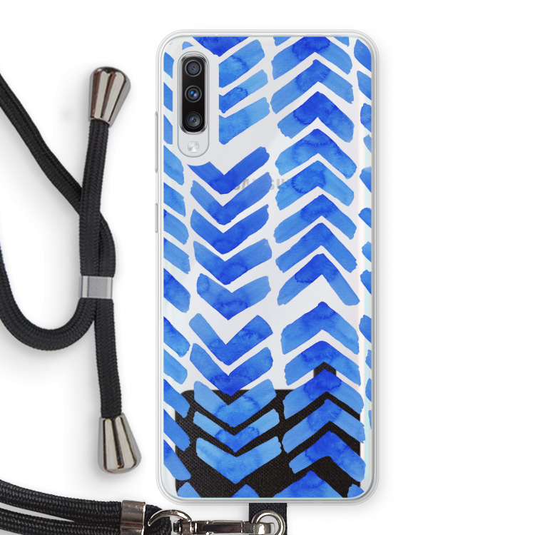 Blauwe pijlen: Samsung Galaxy A70 Transparant Hoesje met koord