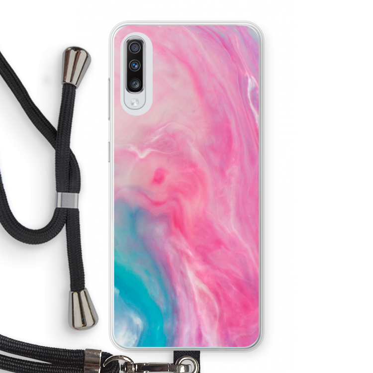Roze explosie: Samsung Galaxy A70 Transparant Hoesje met koord