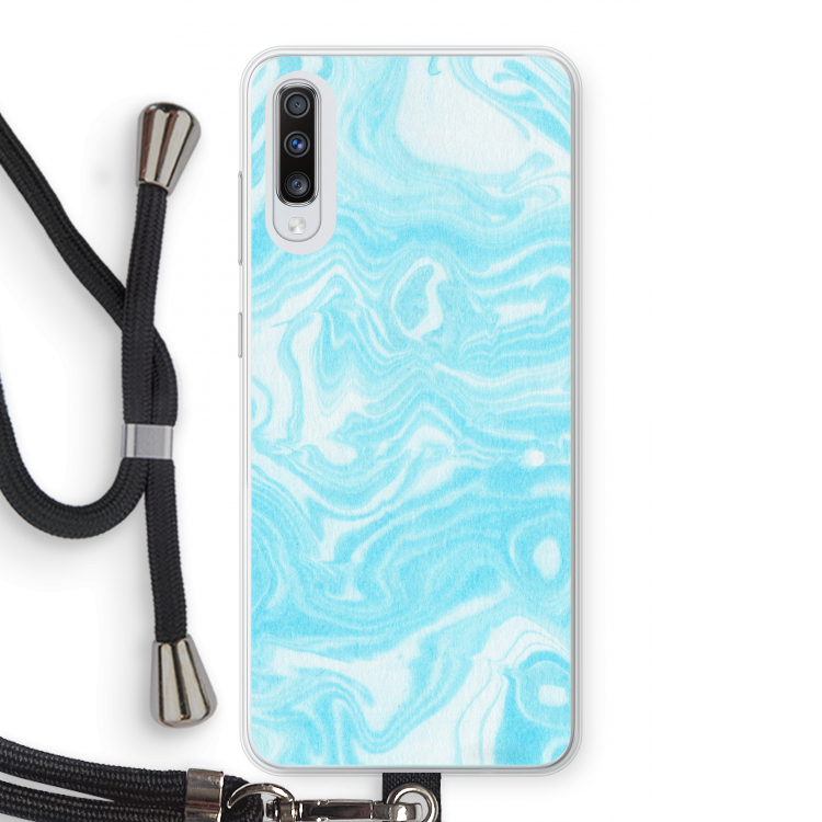Waterverf blauw: Samsung Galaxy A70 Transparant Hoesje met koord