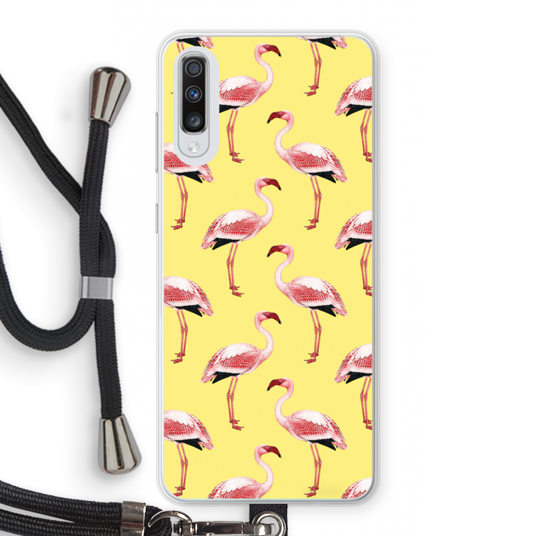 Flamingo's geel: Samsung Galaxy A70 Transparant Hoesje met koord