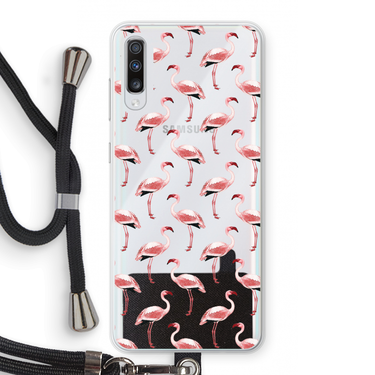 Flamingoprint groen: Samsung Galaxy A70 Transparant Hoesje met koord