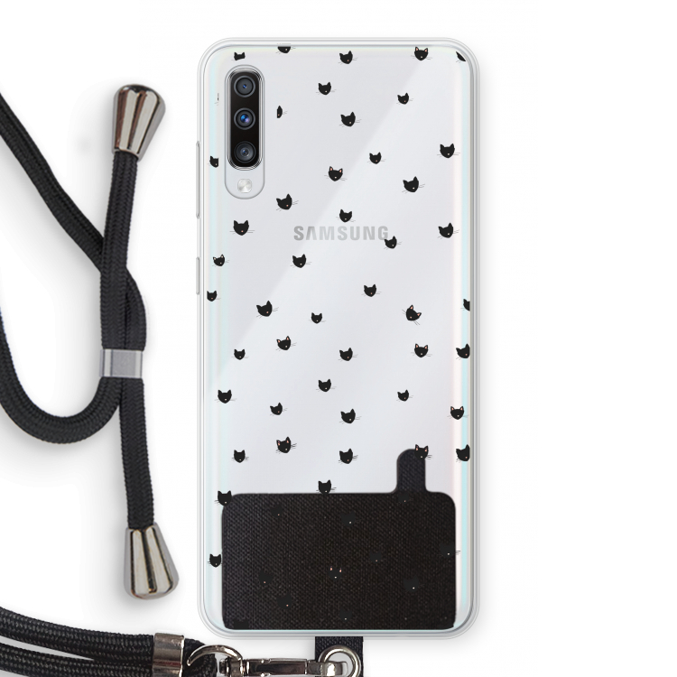 Kleine kattenkopjes: Samsung Galaxy A70 Transparant Hoesje met koord