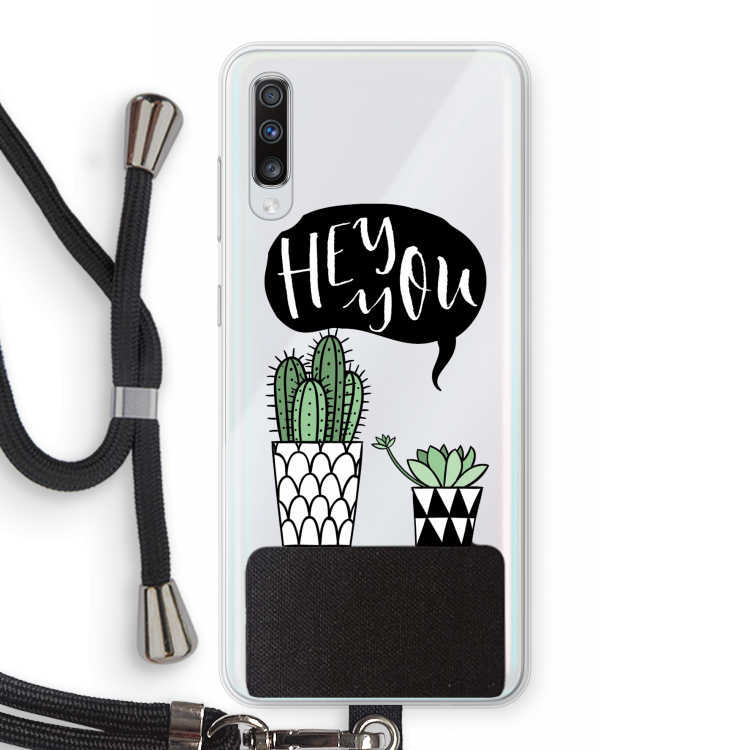 Hey you cactus: Samsung Galaxy A70 Transparant Hoesje met koord