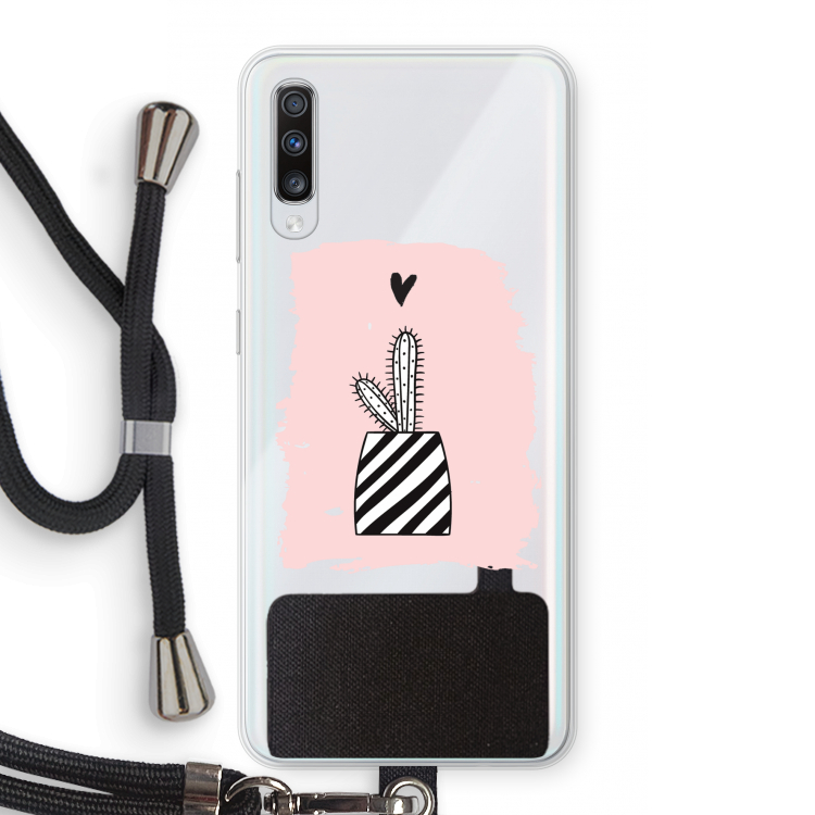 Zwart-wit cactus: Samsung Galaxy A70 Transparant Hoesje met koord