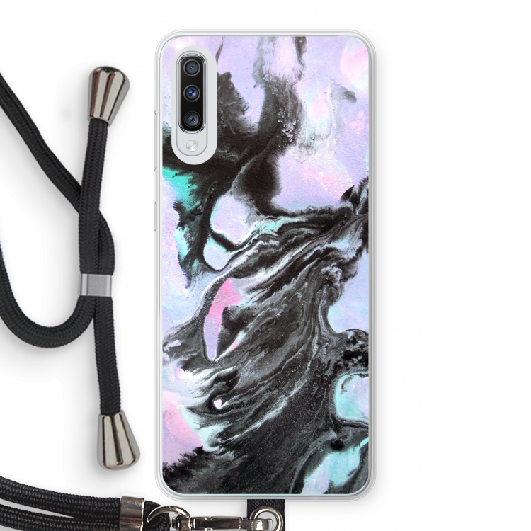 Pastel zwart: Samsung Galaxy A70 Transparant Hoesje met koord