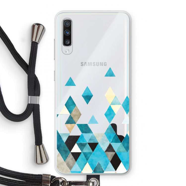 Gekleurde driehoekjes blauw: Samsung Galaxy A70 Transparant Hoesje met koord