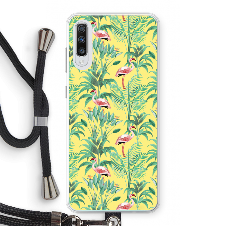 Flamingo party: Samsung Galaxy A70 Transparant Hoesje met koord