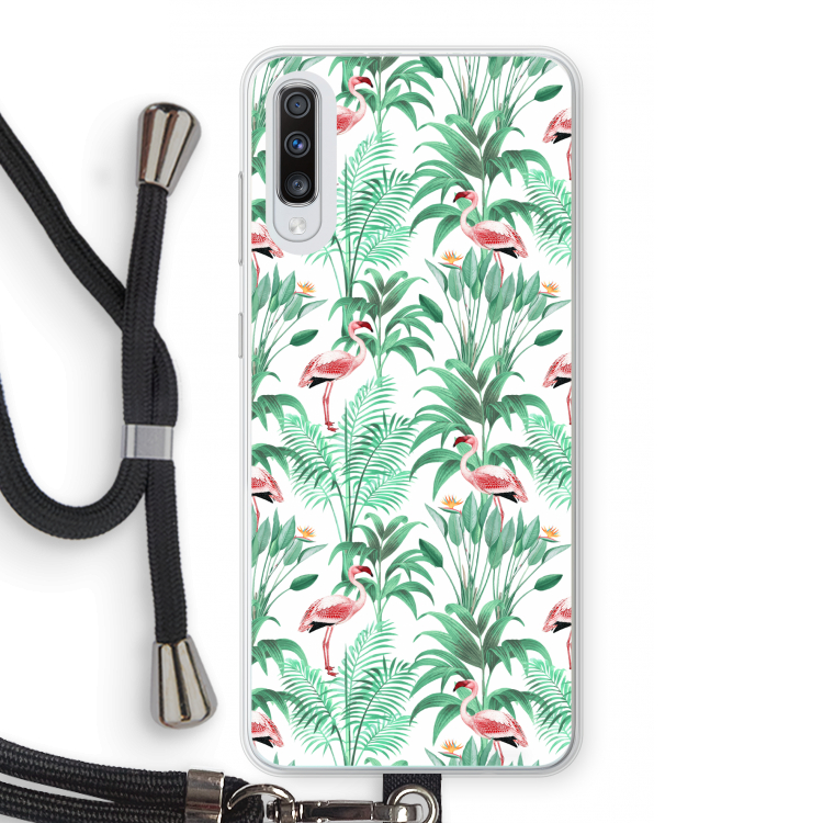 Flamingo bladeren: Samsung Galaxy A70 Transparant Hoesje met koord