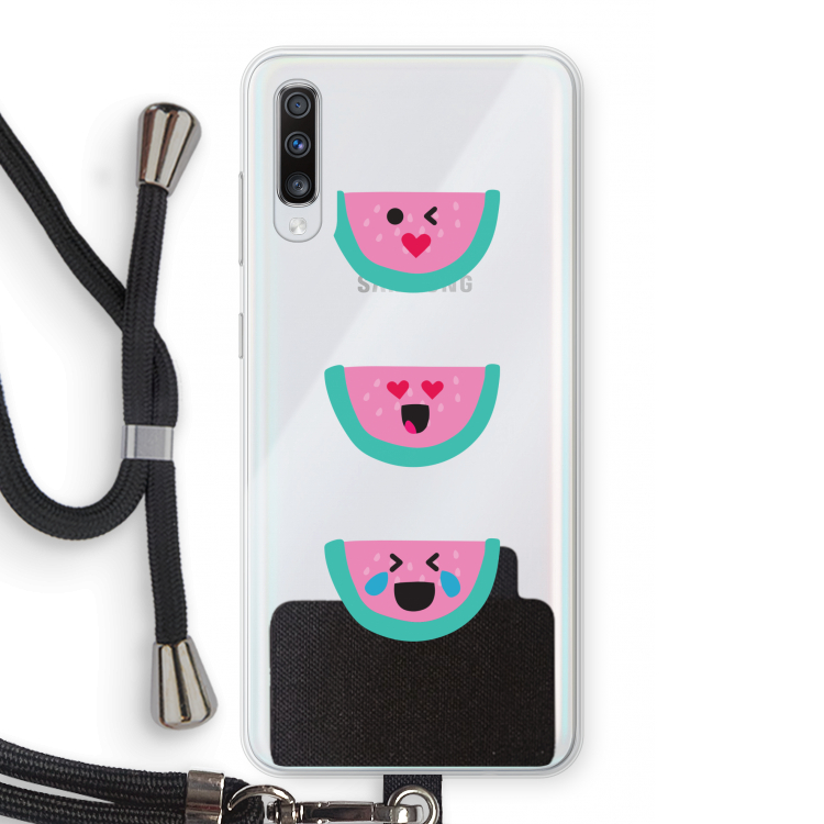 Smiley watermeloen: Samsung Galaxy A70 Transparant Hoesje met koord