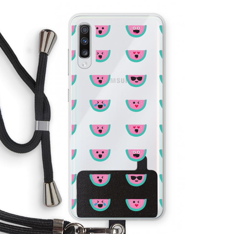 Smiley watermeloenprint: Samsung Galaxy A70 Transparant Hoesje met koord