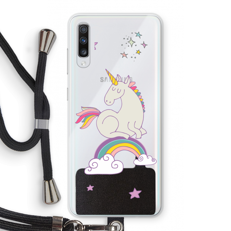 Regenboog eenhoorn: Samsung Galaxy A70 Transparant Hoesje met koord