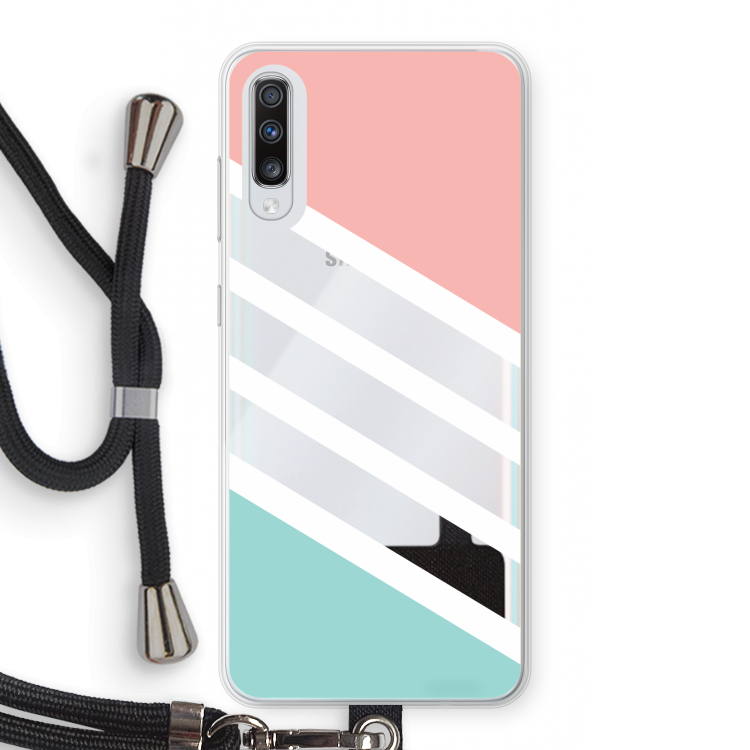 Strepen pastel: Samsung Galaxy A70 Transparant Hoesje met koord
