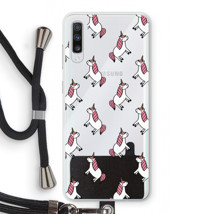 Eenhoorns overal: Samsung Galaxy A70 Transparant Hoesje met koord