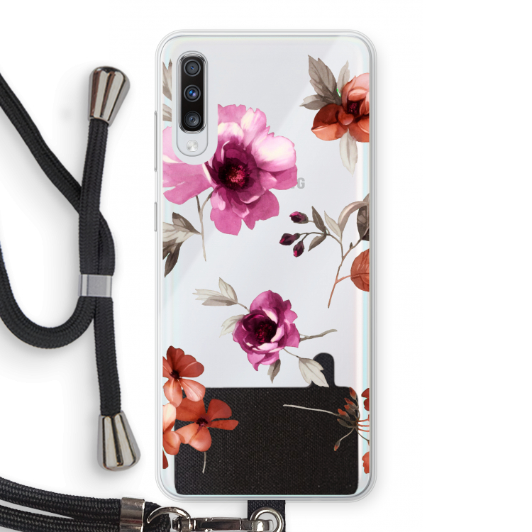 Geschilderde bloemen: Samsung Galaxy A70 Transparant Hoesje met koord