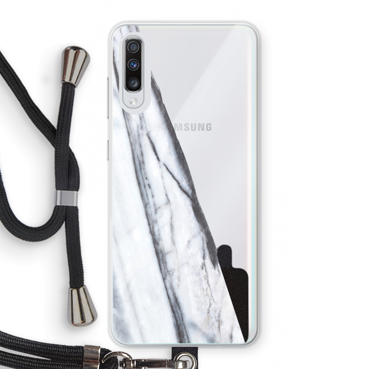 Gestreepte marmer: Samsung Galaxy A70 Transparant Hoesje met koord